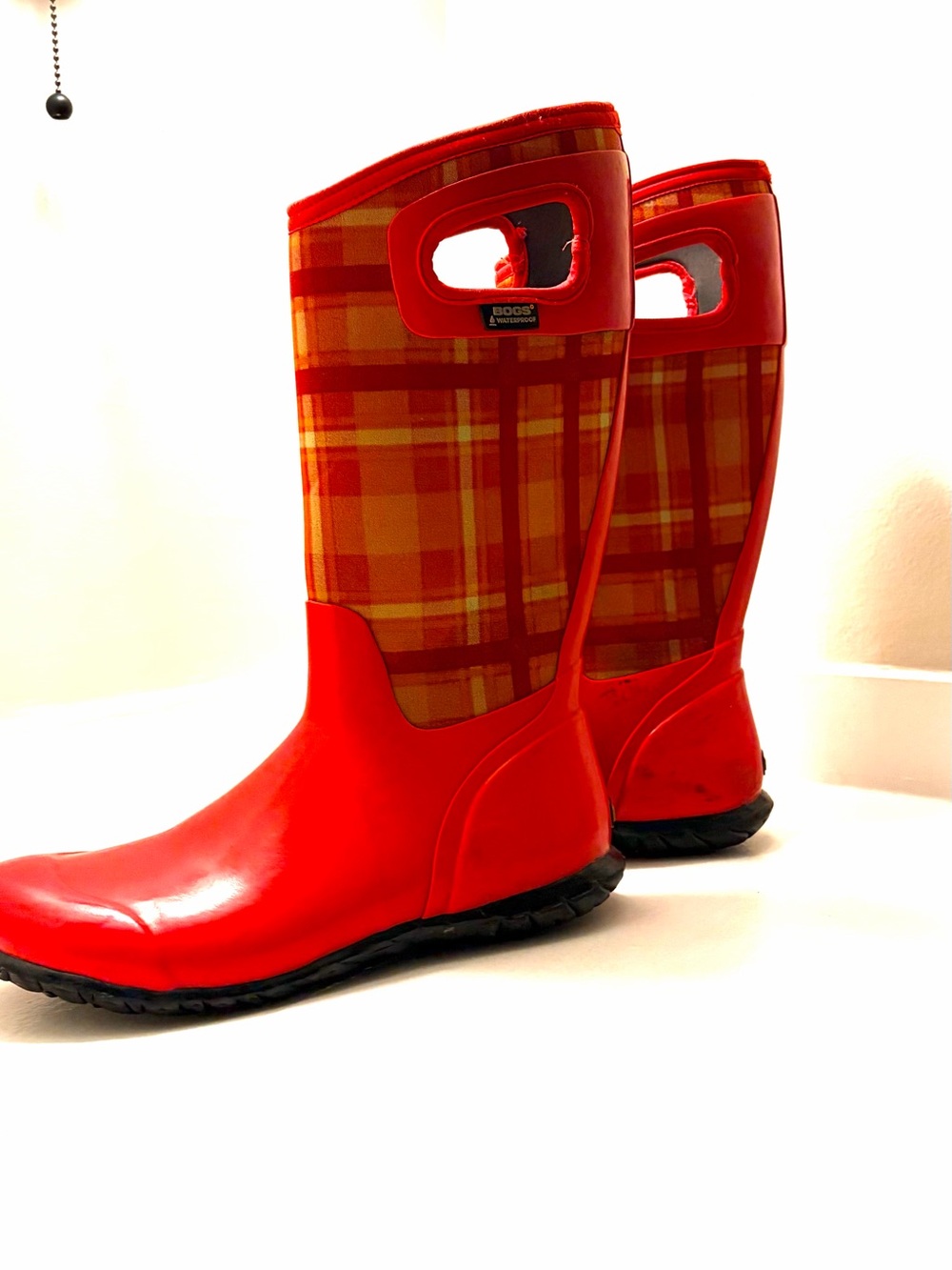 Bogs Women's Red and Orange Plaid Mid-Calf Boots